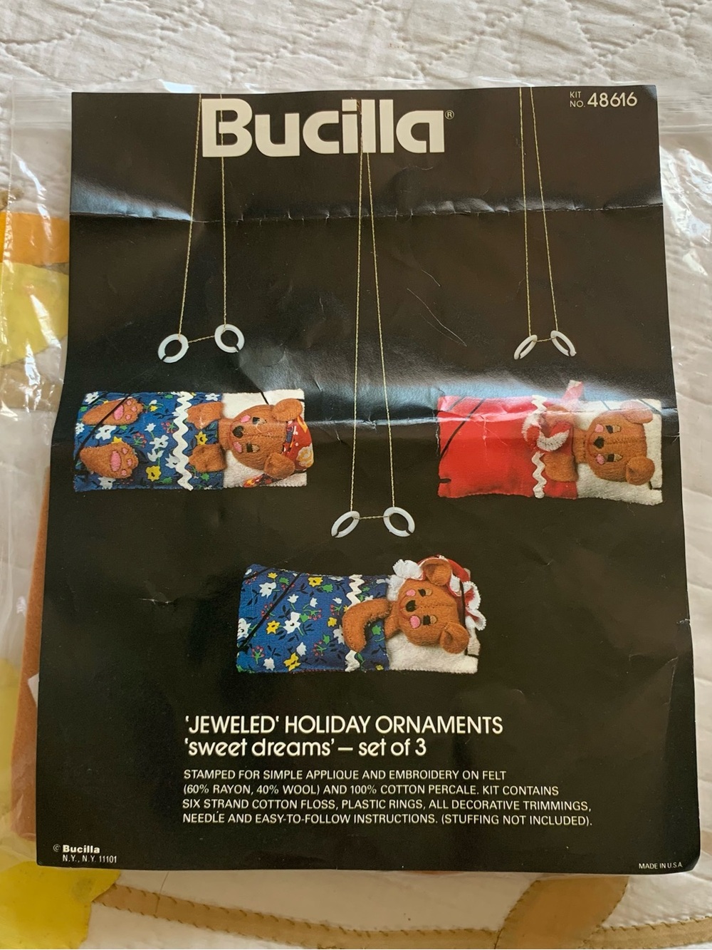 Vintage 80s 90s Bucilla 48616 Sweet Dreams ‘Jeweled’ Holiday Ornaments Bears Kit